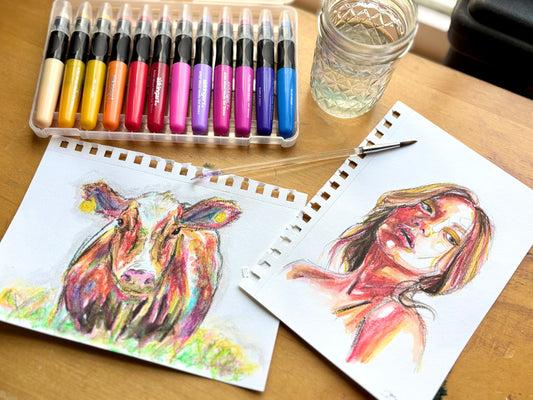 Colorful drawings made with Kingart Gel Sticks. 