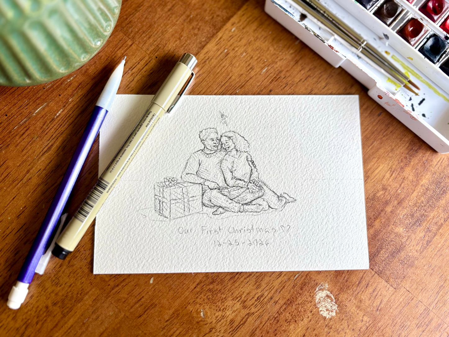 Newlyweds Christmas Gift 2026 | Custom Watercolor Portrait