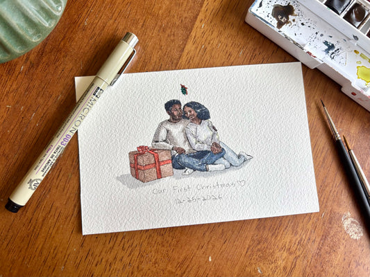 Newlyweds Christmas Gift 2026 | Custom Watercolor Portrait