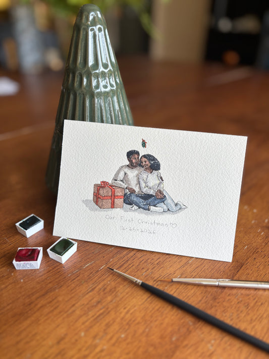 Newlyweds Christmas Gift 2026 | Custom Watercolor Portrait
