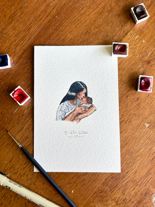 Newborn Baby Watercolor Portrait | Original Custom Portrait
